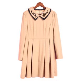 驼色收腰修身 女套头翻领长袖 R系列142136秋冬季 连衣裙子 徐08