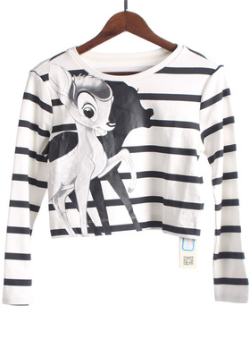 【徐07】瑕疵灵系列160LD366春秋女条纹显瘦高腰长袖T恤