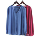 上衣 雪纺衫 徐07 埃系列13ASPLT336库存春秋女气质V领松长袖