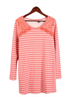 【徐08】104SYMM078剪标女春秋长袖宽松肥大孕妇装横条纹中长T恤