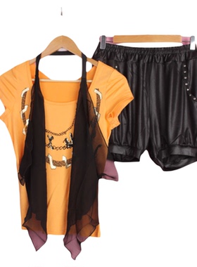 [徐]51EX351女折扣夏套头圆领短袖t恤黑色短裤两件套双12