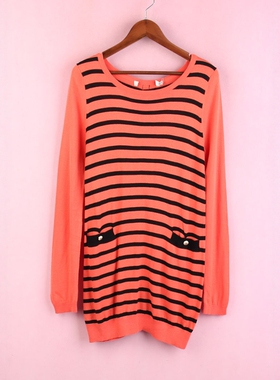 【徐08】100SYMM356上新库存剪标女春秋套头圆领长袖条纹针织衫