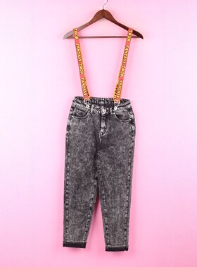 【徐08】坚系列17JCWD423剪标女春秋时尚背带裤高腰小脚牛仔长裤
