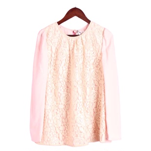 雪纺衫 R系列142148库存清仓女春秋套头圆领长袖 粉色上衣 徐08