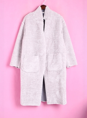 【徐08】米系列133MCT388女春秋开衫V领纯色大衣中长外套