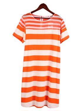 【徐08】104SYMM120剪标上新女夏圆领短袖横条纹宽松孕妇连衣裙