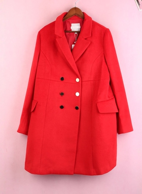 【徐08】100SYMM152女春秋开衫翻领长袖孕妇妈咪大红色大衣外套