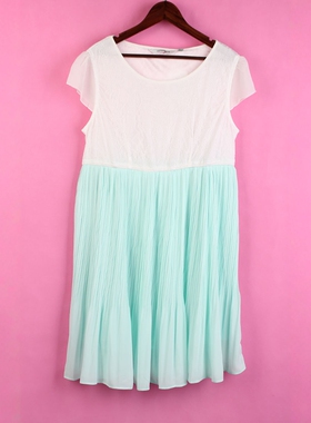 【徐08】104SYMM019库存剪标上新女夏短袖拼接百褶孕妇装连衣裙