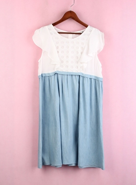 【徐08】100SYMM007上新库存剪标女夏短袖拼接孕妇妈咪牛仔连衣裙