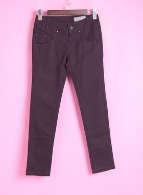 【徐08】浪系列RMEO147897库存春夏女中腰修身休闲直筒长裤