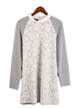 【徐08】100SYMM194上新剪标女春秋长袖蕾丝拼接孕妇装连衣裙XL号