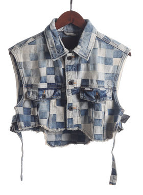 包邮185ABL*178专柜清仓女春秋季须边牛仔格子高腰小短外套