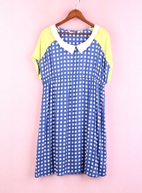 【徐08】100SYMM095上新库存剪标女夏圆领拼接孕妇装格子连衣裙