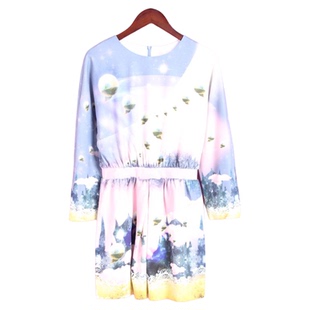 撞色边印花H型星空图案小包裙 T系列146TT045库存春秋女式 徐08