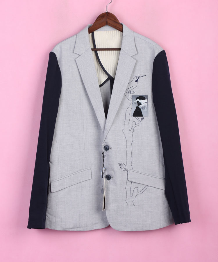 【湛】包郵68MKH*196男品牌折扣春秋季休閑V領拼接長袖西裝外套在類目 男裝, 西服中 - 來自Buy2taobao.com提供專業的淘寶代購服務