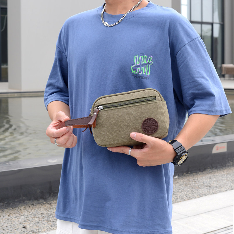 男士手抓包2025新款手拿包纯棉帆布大容量休闲复古韩版潮手拿小包