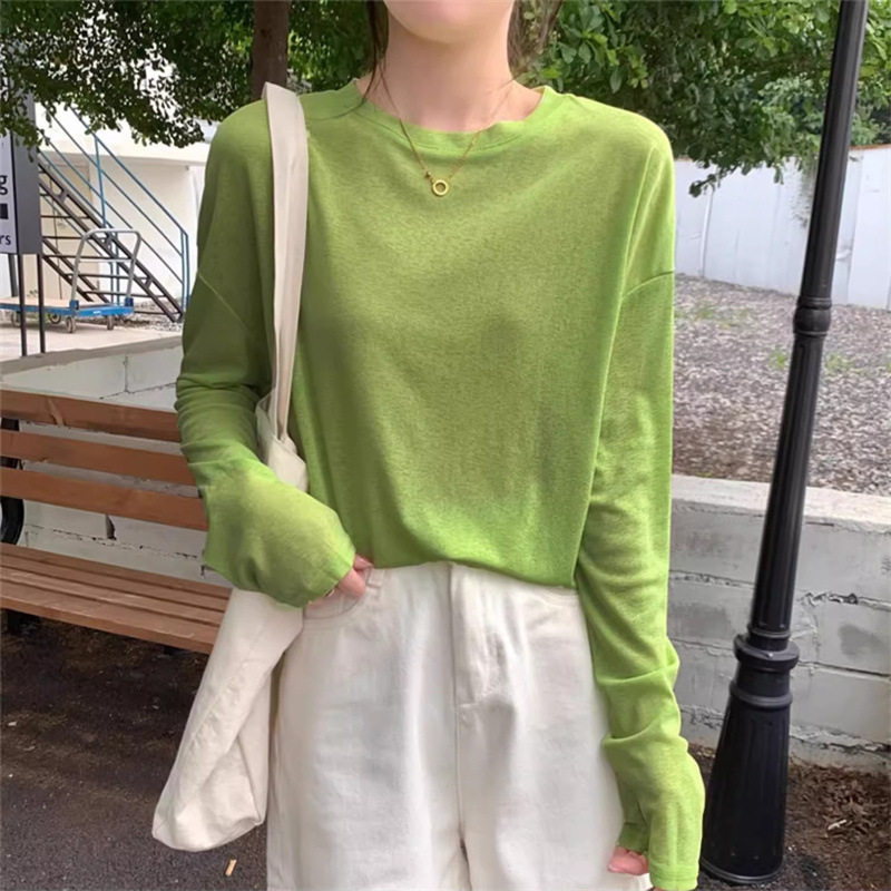港味纯欲长袖T恤女春夏新款薄款设计感小众宽松防晒罩衫上衣圆领t