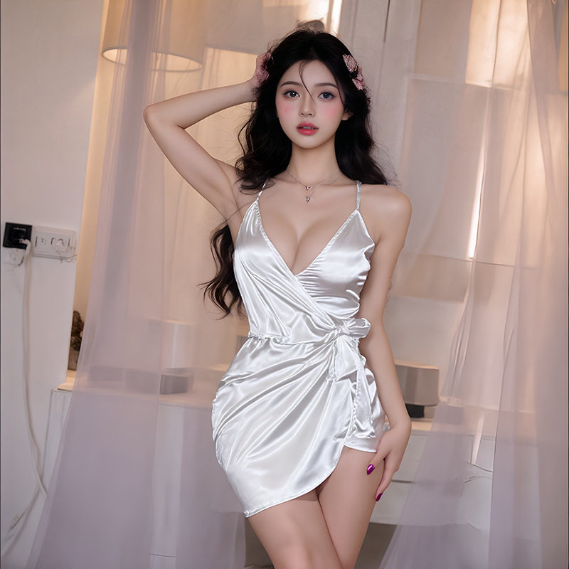 绿玉性感睡衣深V系带修身褶皱吊带睡裙纯欲风火辣包臀家居服套装,女士内衣/男士内衣/家居服,睡袍/浴袍,淘宝优惠券,粉丝福利购,淘宝优惠卷