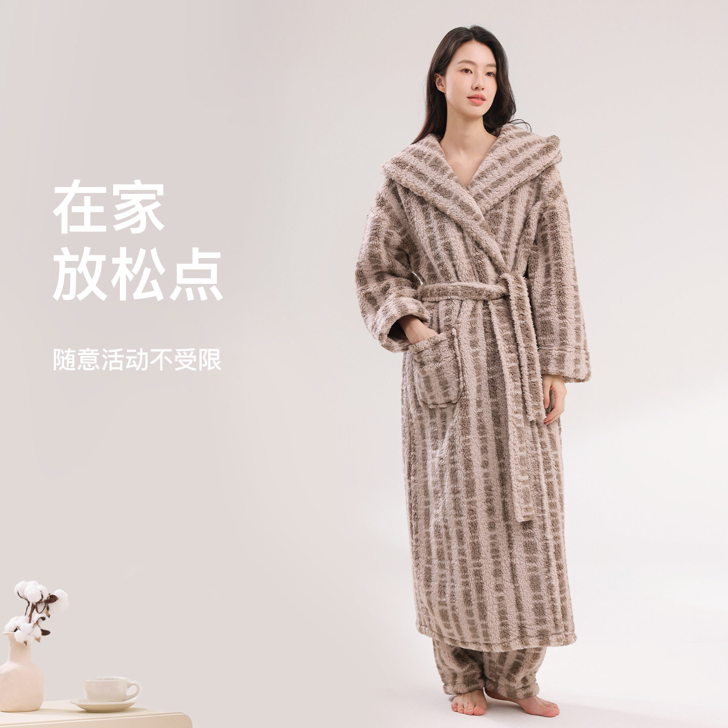 睡袍女春秋冬季珊瑚绒加绒加厚保暖长款冬天可外穿睡衣浴袍套装