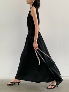 摆裙飘逸黑纱裙 简约纯色半身裙休闲裙子女春夏气质优雅高腰中长款