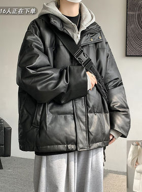 白鸭绒加厚暖和特大码pu皮袄子
