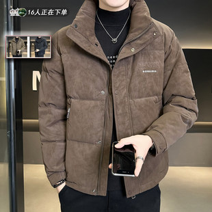 冬季麂皮绒立领羽绒服外套男款2025新款潮牌加厚保暖中青年防寒服