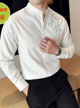 高级感棉麻修身痞帅休闲纯棉衬衣