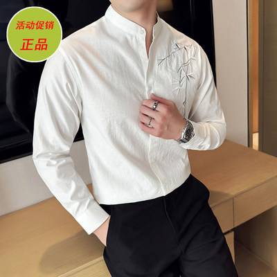 高级感棉麻修身痞帅休闲纯棉衬衣