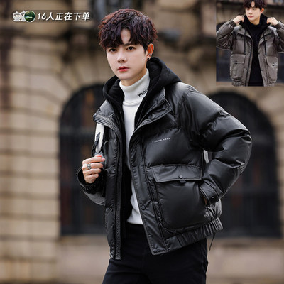 潮牌加厚连帽保暖皮外套男冬装