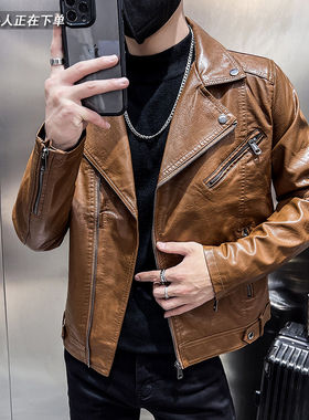 西装领皮衣外套男机车男士皮夹克