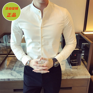 网红个性立领衬衫男士长袖韩版修身发型师帅气寸衣服潮流痞帅秋装