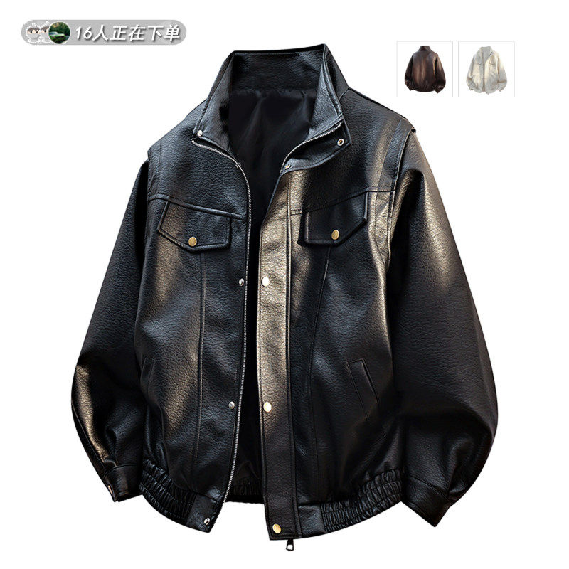 cleanfit廓形皮衣外套男士穿搭高级感痞帅风立领机车夹克黑色上衣,男装,皮衣,淘宝优惠券,粉丝福利购,淘宝优惠卷
