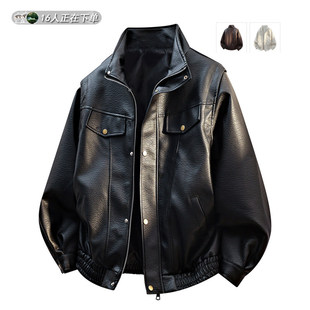 cleanfit廓形皮衣外套男士 穿搭高级感痞帅风立领机车夹克黑色上衣