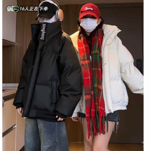 PU皮刺绣立领羽绒棉服男款冬季美式三防工装外套高级感短款面包服