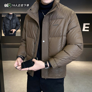 皮羽绒服男冬季立领潮牌2026新款修身帅气鸭绒袄子男加厚冬装外套