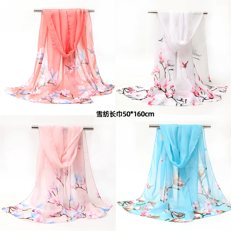 雪纺纱巾轻薄春夏新款沙滩巾防晒披肩女士印花雪纺小丝巾批发