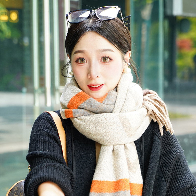 抖音同款FL韩国格子字母围巾女百搭刺毛围脖保暖冬天新款加厚