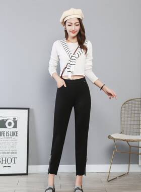瘦筒女高腰垂感裤子显瘦女裤春季2021新款九分直筒裤春秋裤腿拉链