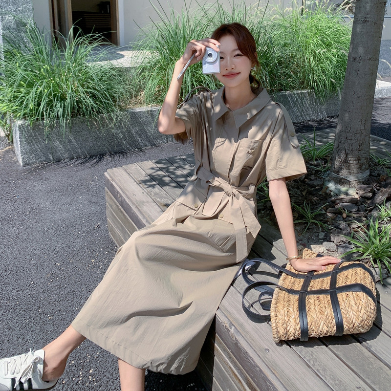 夏季新款现货工装风衣式连衣裙1652638P145K198，女装连衣裙，艾青服饰