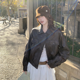 2026新款现货韩版宽松皮衣外套1535210P150K248，女装皮衣，艾青服饰