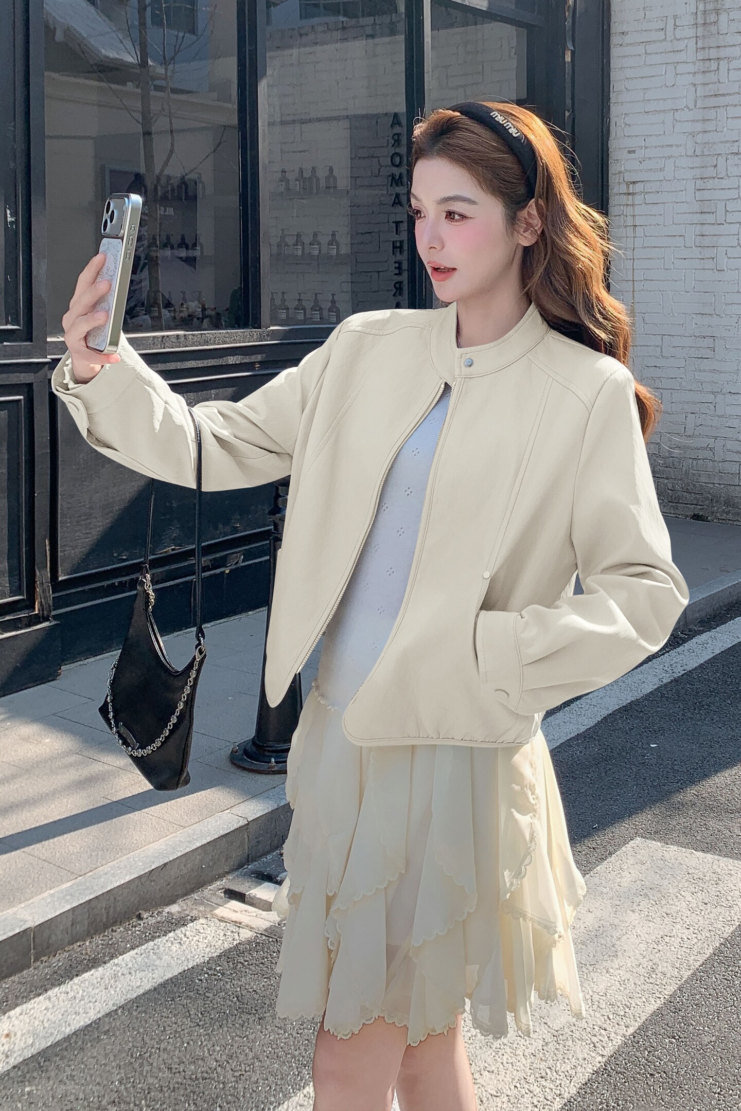 2026新款现货韩版立领皮衣外套1535201P155K248,女装皮衣,艾青服饰