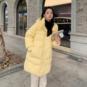 现货 90绒 羽绒服加厚中长款纯色长袖连帽 22608P300控468图片