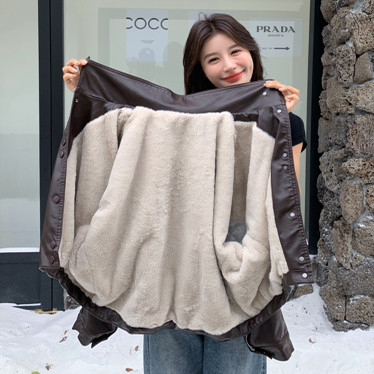 现货加绒秋冬新款宽松皮衣外套1536612薄145K198绒165K238,女装皮衣,艾青服饰