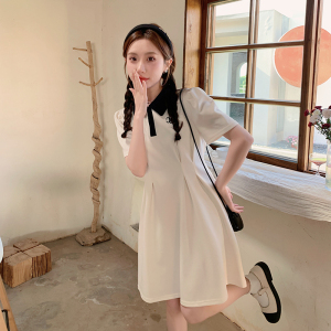 法式俏皮减龄撞色Polo领连衣裙女2025夏季新款韩版收腰显瘦短裙子