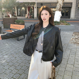 2026新款现货韩版立领皮衣外套1535201P155K248，女装皮衣，艾青服饰