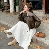 【】现货2026秋新款宽松皮衣外套1536609P145K198，女装皮衣，艾青服饰