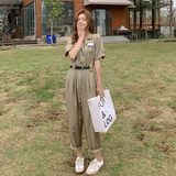 现货现货2021新款夏连身裤纯色工装连体衣裤潮487141P95控158，女装休闲裤，艾青服饰