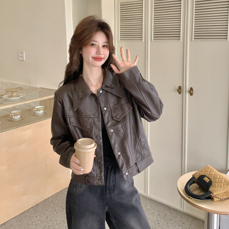 2026新款现货韩版双领皮衣外套1535208P150K248，女装皮衣，艾青服饰