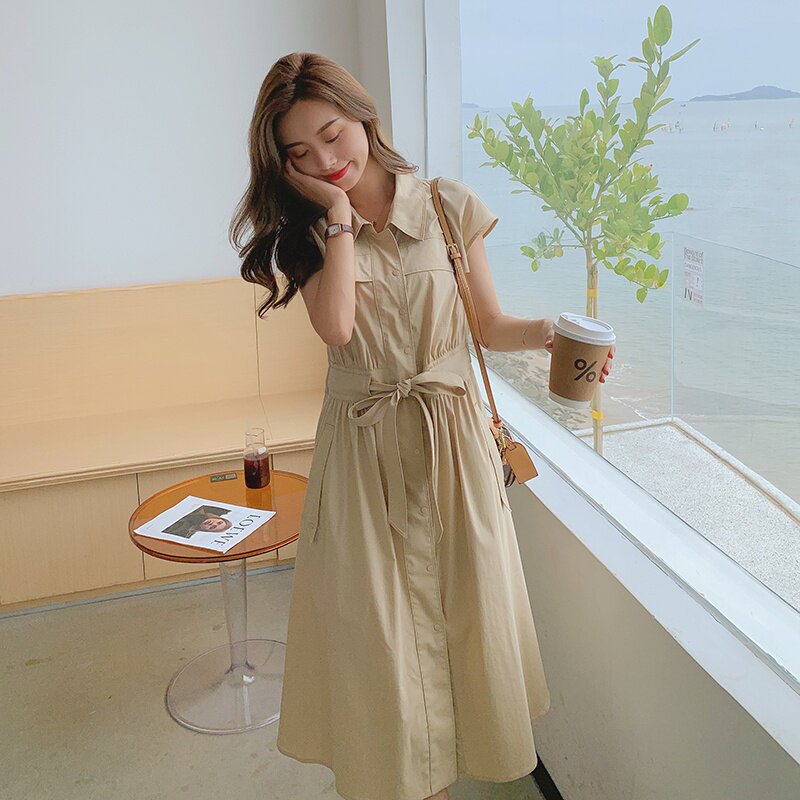 现货连衣裙女夏新款赫本风气质显瘦中裙165158P95控148，女装连衣裙，艾青服饰