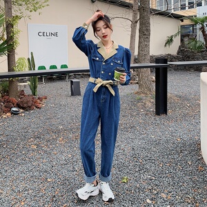 现货 撞色牛仔连体裤长裤显瘦时尚连衣裤女2C015 22822图片
